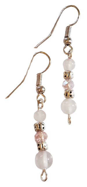 Rose Quartz Silver Plated Spacer Beads Earrings