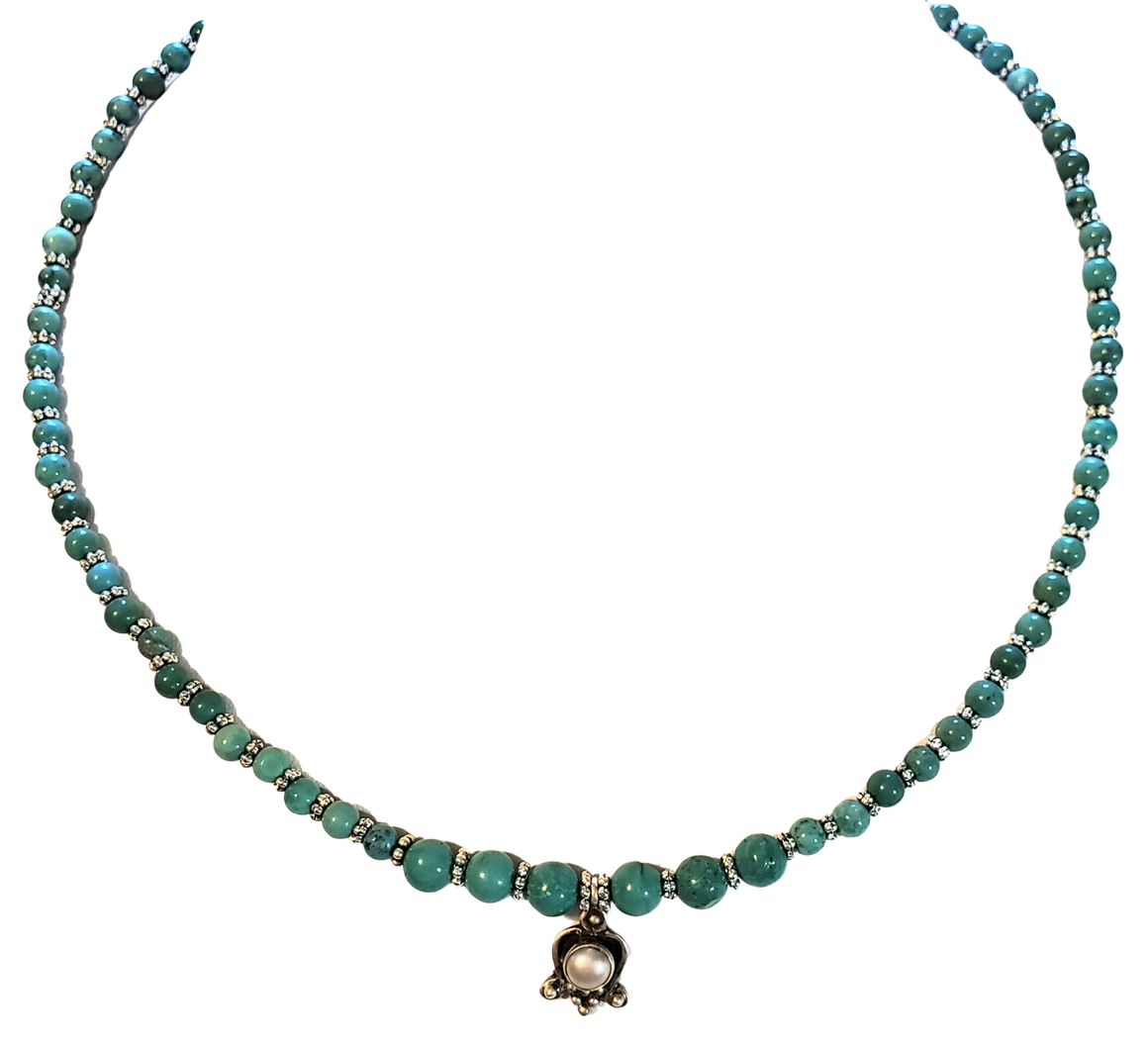 Faux Pearl Howlite Turquoise Necklace