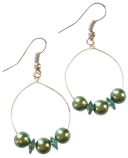 Green Swarovski Pearl Crystal Hoop Earrings