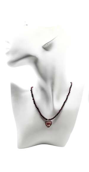 Garnet Glass Heart Necklace