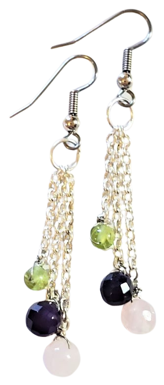 Rose Quartz Amethyst Peridot Chain Earrings