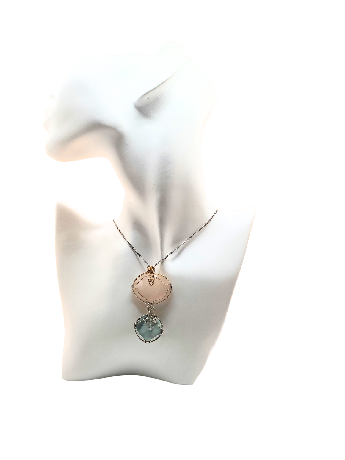 Rose Quartz Larimar Wire Wrap Pendant