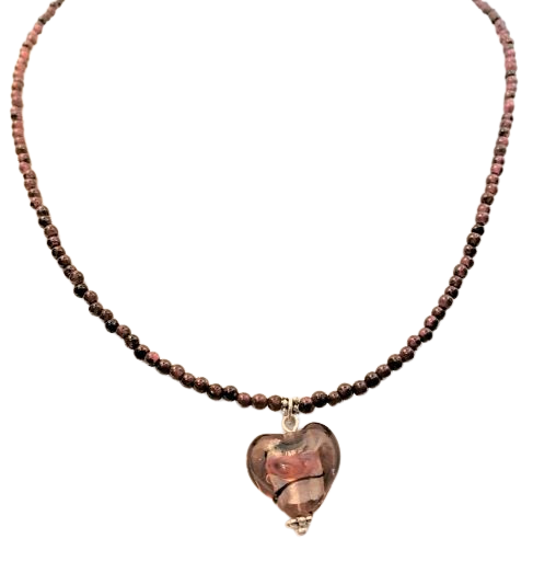 Garnet Glass Heart Necklace