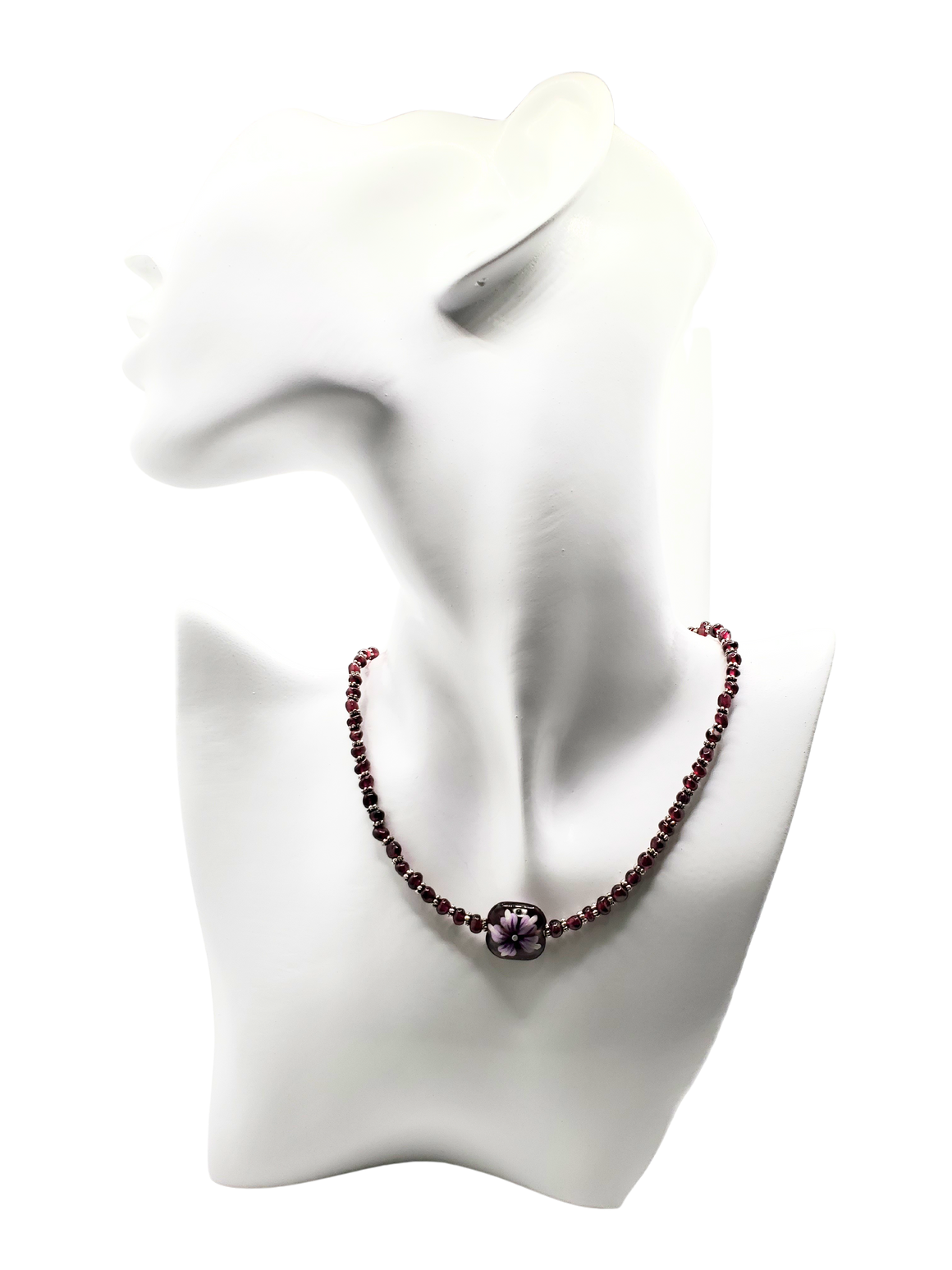 Garnet Glass Flower Necklace