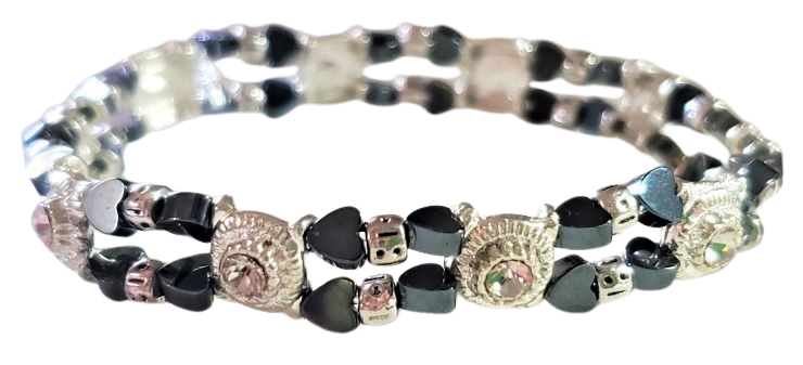 Clear Rhinestone Hematite 2 Strand Bracelet