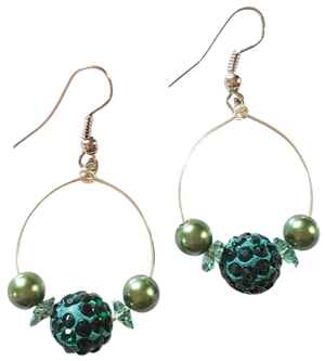 Green Pearl Swarovski Crystal Hoop Earrings