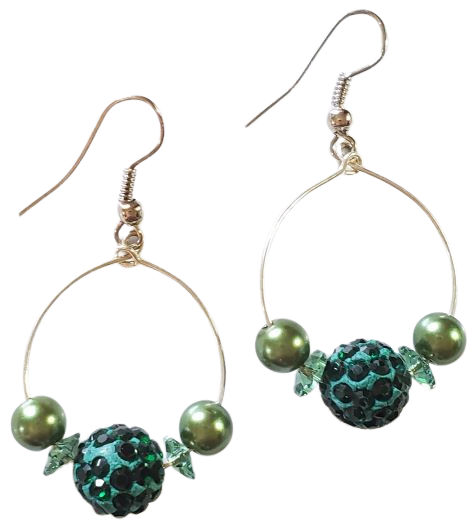 Green Pearl Swarovski Crystal Hoop Earrings