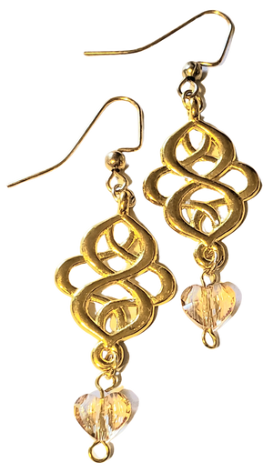 Yellow Swarovski Heart Nouveau Earrings