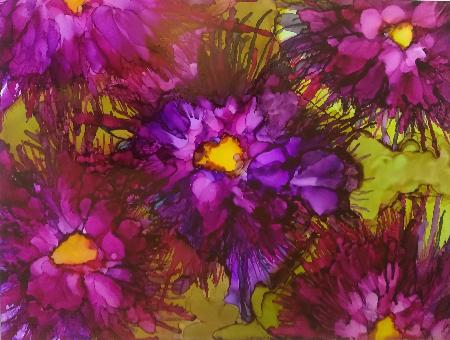 Purple Spring Flowers Ink Wall Art