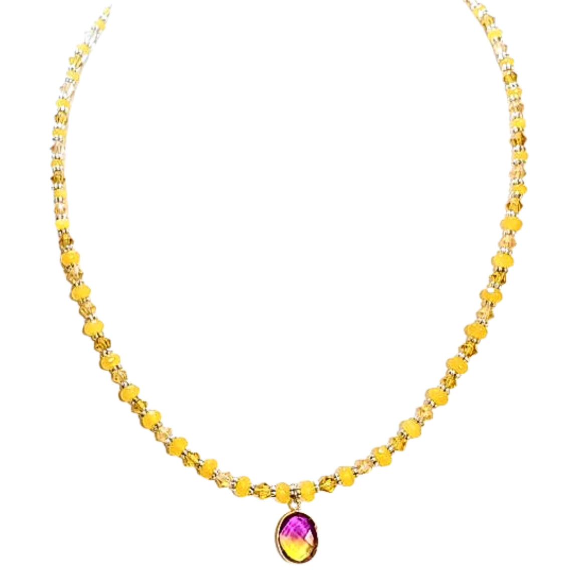 Yellow Jade Purple Lemon Aura Quartz Necklace