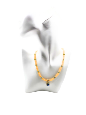 Yellow Jade  Rondelle Mother of Pearl Necklace