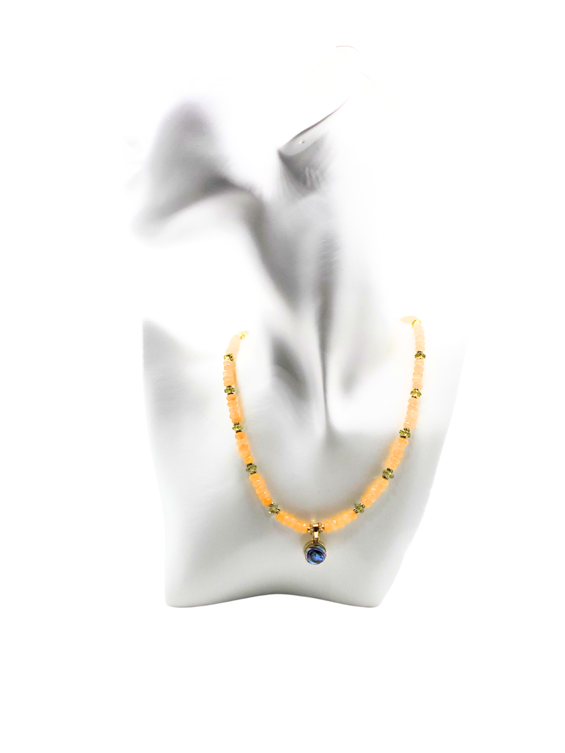 Yellow Jade  Rondelle Mother of Pearl Necklace