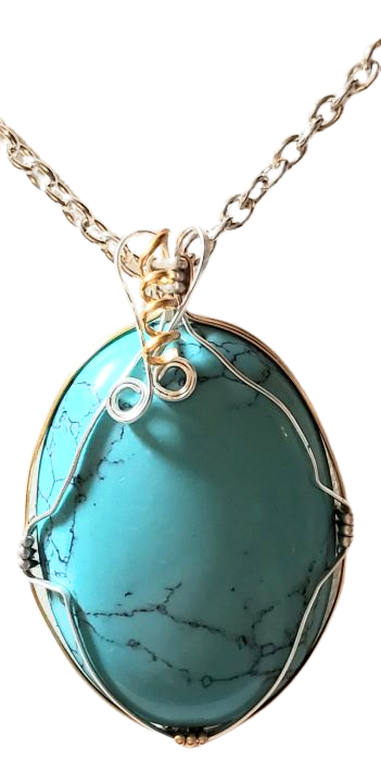 Gold Silver Turquoise Wire Wrap Necklace