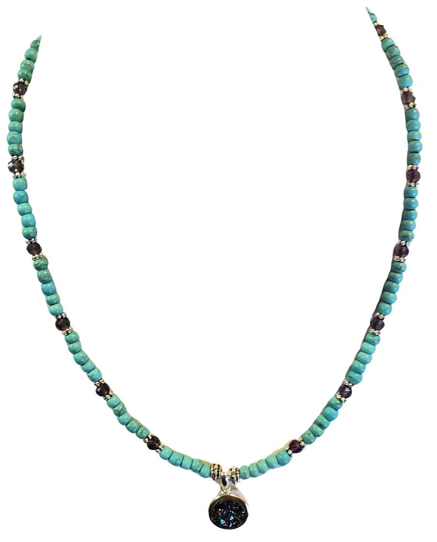 Turquoise Howlite Rondelle Druzy Necklace