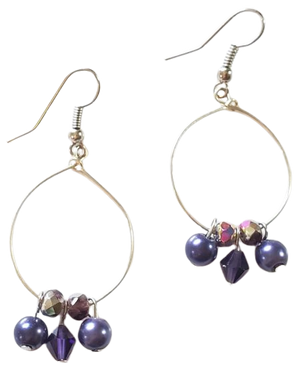Blue Purple Bead Hoop Earrings