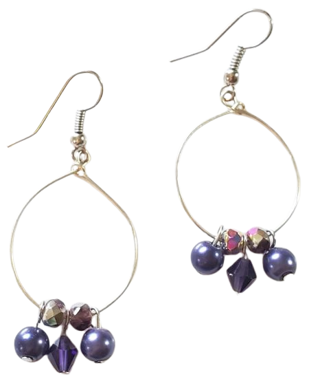 Blue Purple Bead Hoop Earrings