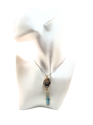 Hematite Larimar Wire Wrap Necklace