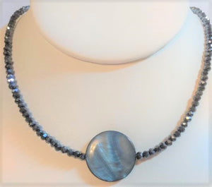 Black Rondelle Shell Focal Bead Necklace