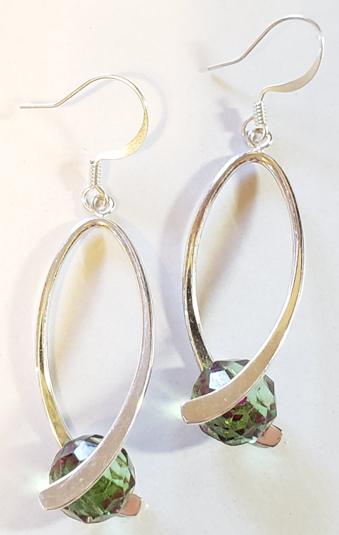 Green Pink Rondelle Earrings