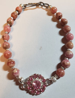 Rhodochrosite Pink Sparkle Bead Bracelet