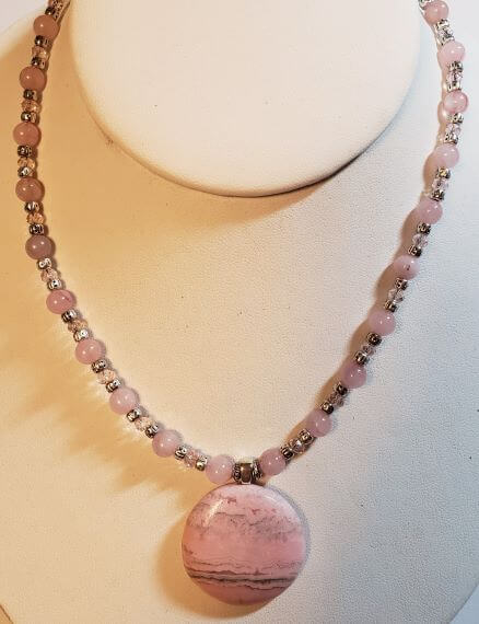 Rhodonite Pendant Rose Quartz Necklace