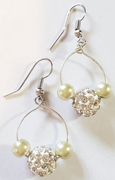 Faux Pearl Sparkle Hoop Earrings